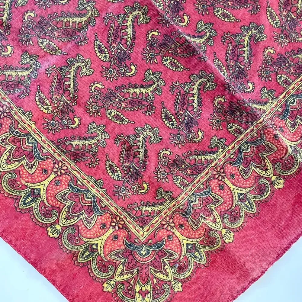 Square Scarf Red Bandana Print Paisley Western Boho Retro Folk Cowgirl